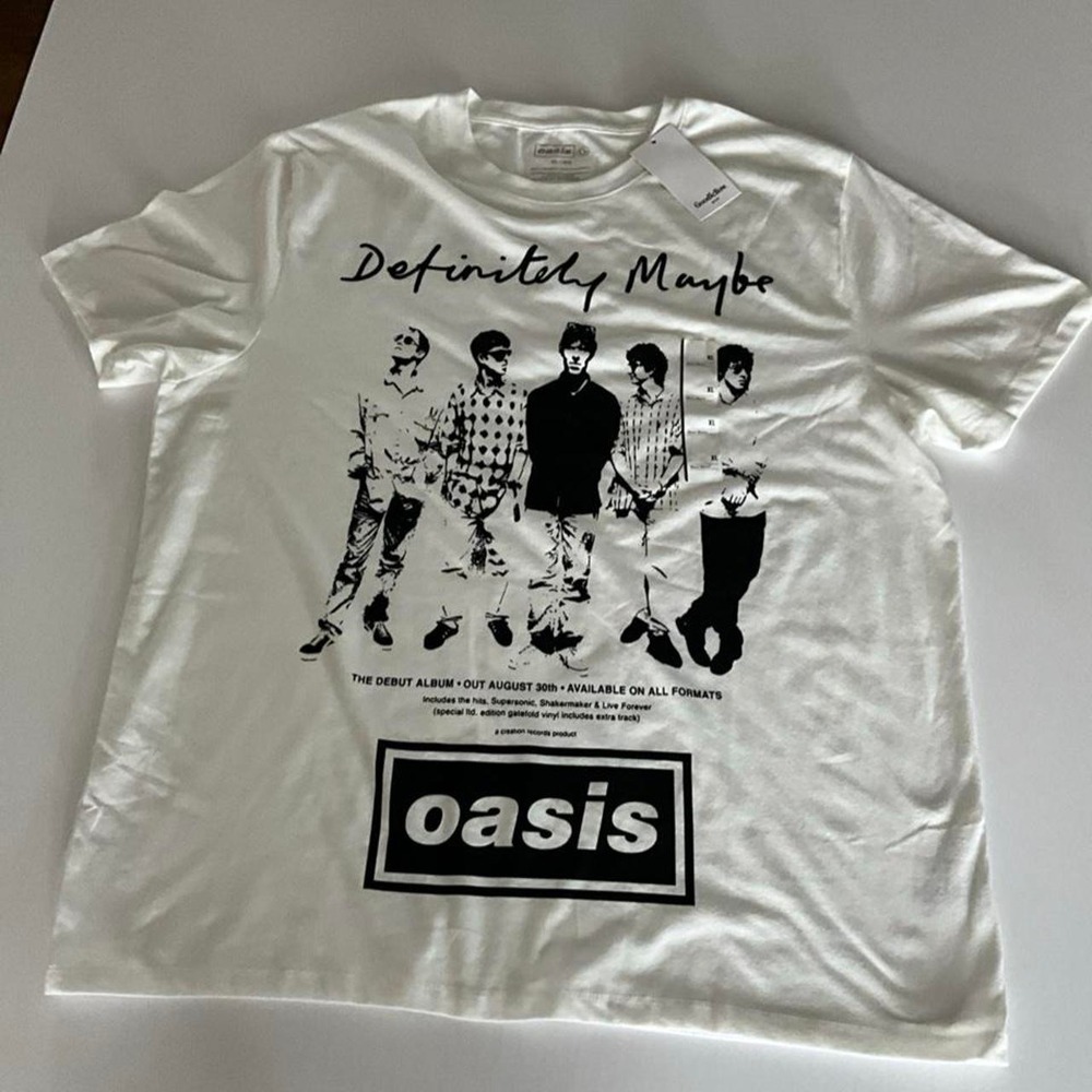 Oasis Definitely Maybe Album Graphic T-shirt Men XL White Short Sleeve Music